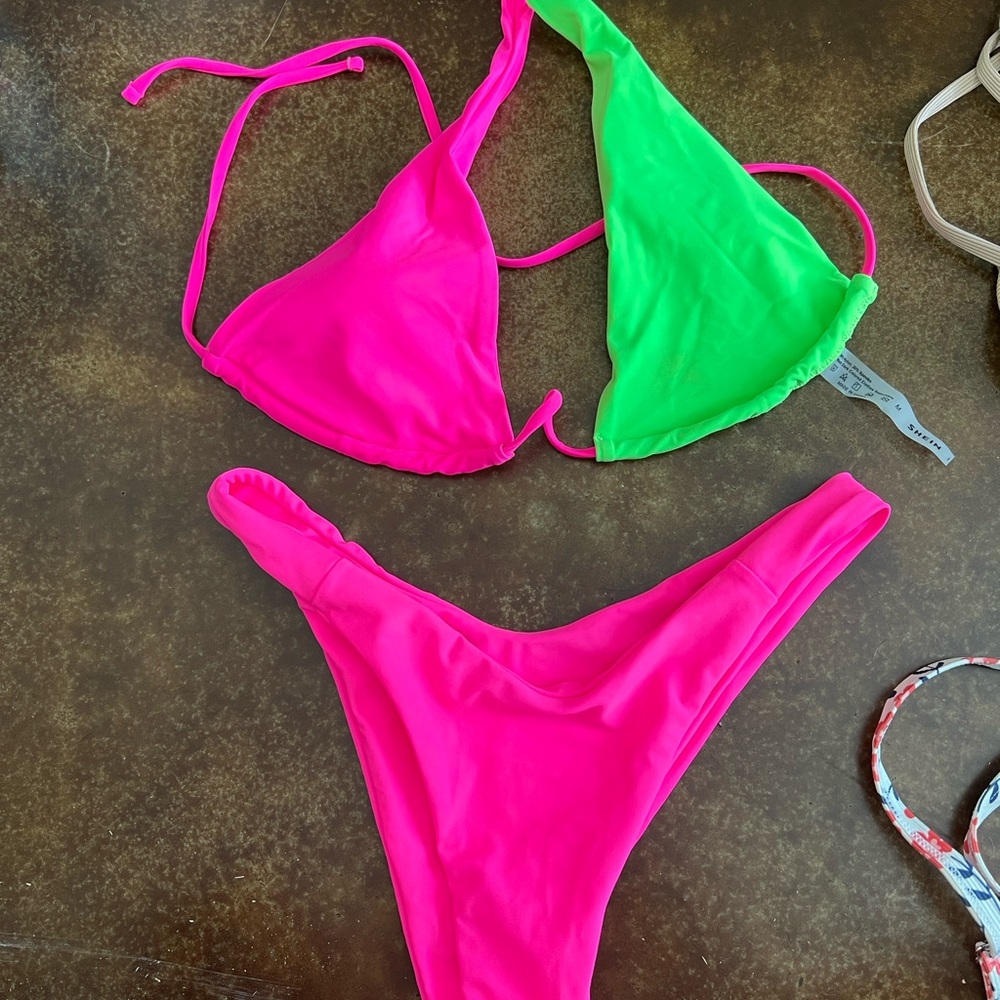 SHEIN Pink and Green Bikini Set